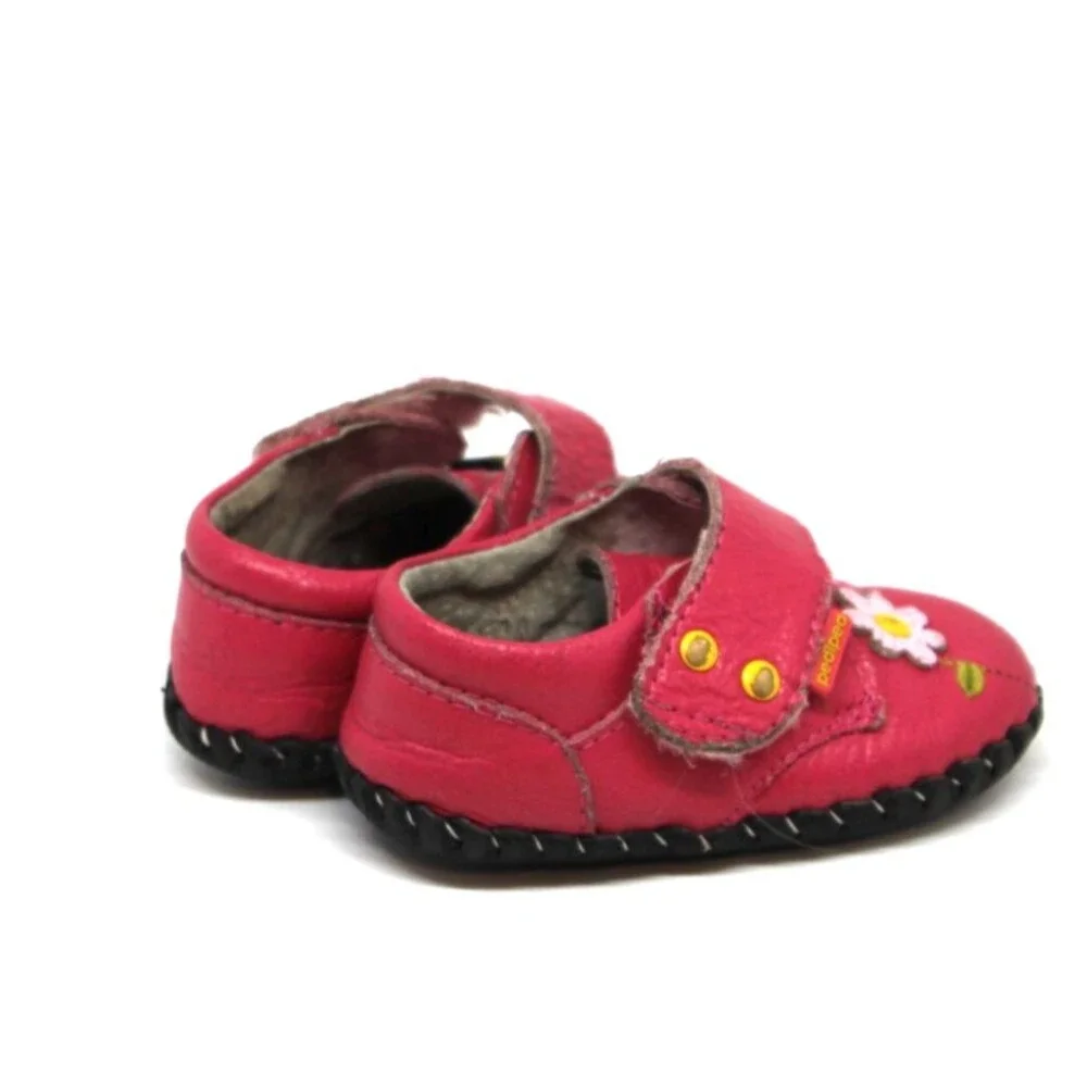 Pediped Flex 12-18 Months Infant Girls Mary Janes Pink Flower Leather Shoe